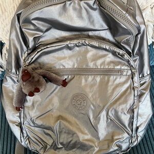 NEW no tag Kipling Seoul 17 inch Metallic Silver Laptop Backpack + plush monkey